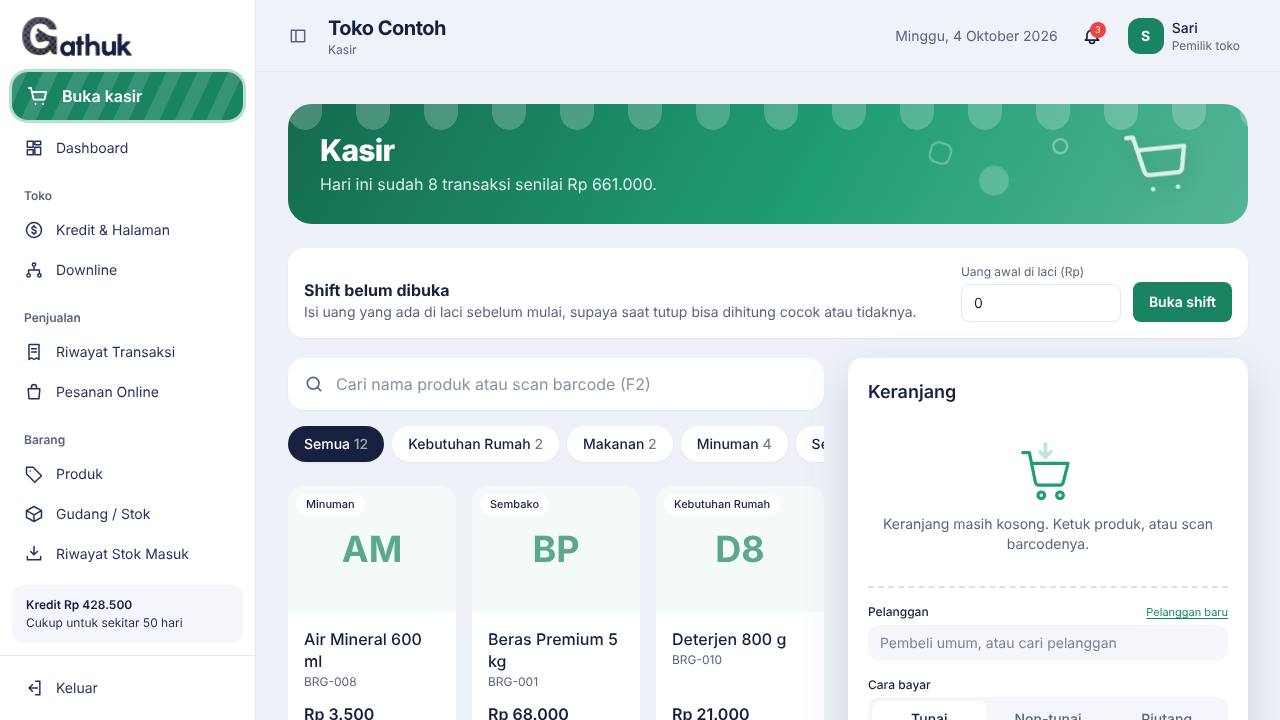 Contoh tampilan halaman Kasir